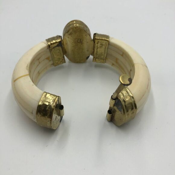Vintage Ivory Bangle Women's Bracelet Pin Closure Large Moss Agate AS IS - Picture 10 of 13